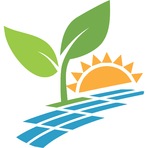 Institute for Innovative Climate Solutions logo comprised of a leaf, sun and blue squares as solar panels